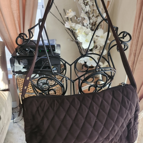 RETIRED VERA BRADLEY CHOCOLATE BROWN QUILTED PURSE HANDBAG GOLD CHARM 😍HP! - Picture 7 of 8